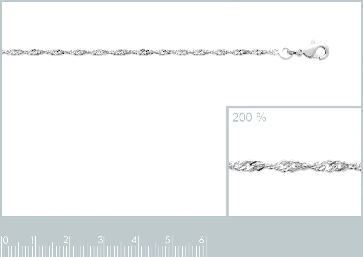 Chaîne maille Singapour 1,9 mm en argent 925 rhodié, autre angle de vue