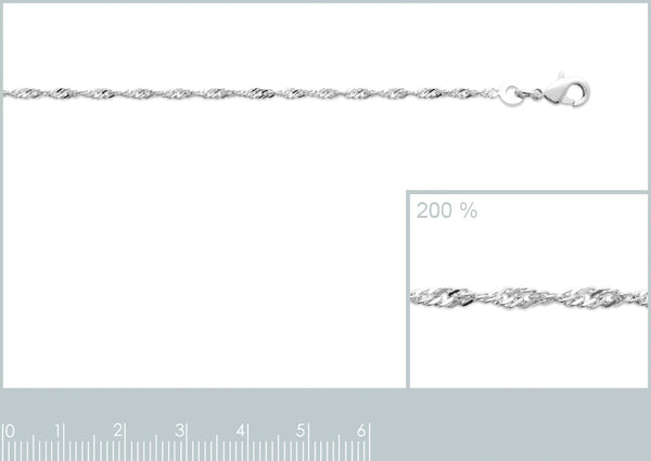 Chaîne maille Singapour 1,9 mm en argent 925 rhodié, autre vue