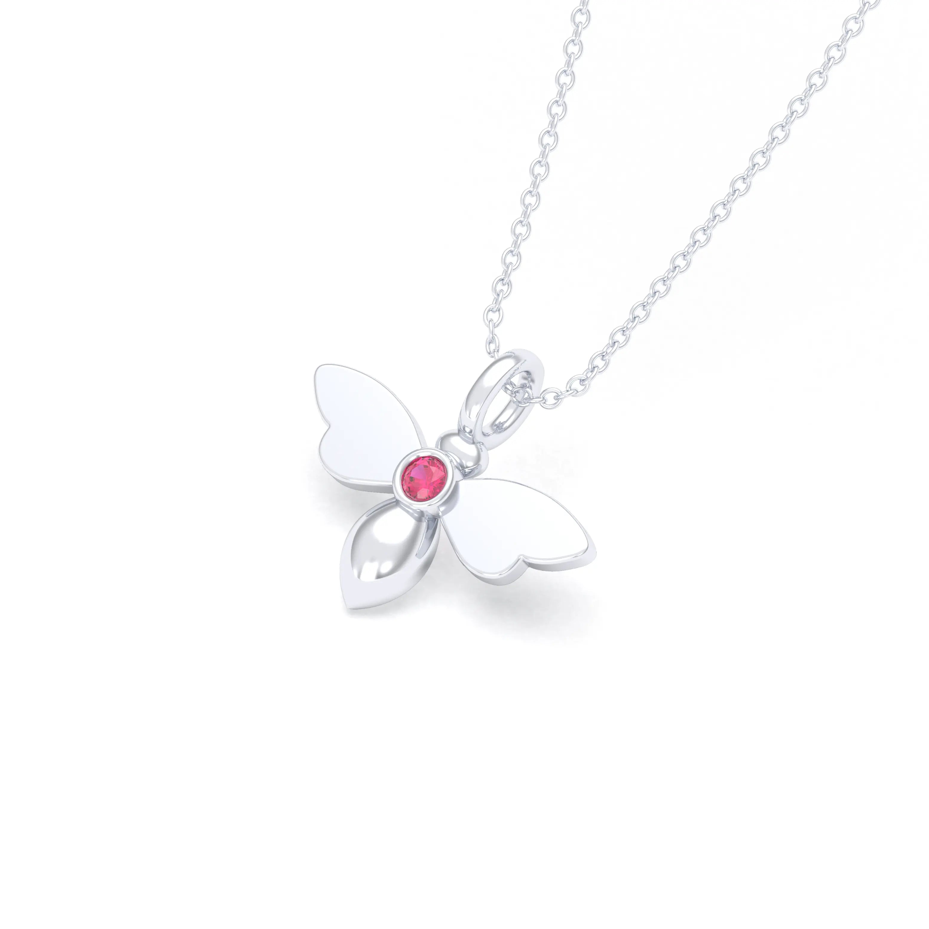 Collier Abeille en argent 950 et pierre fine ou précieuse au choix Rubis