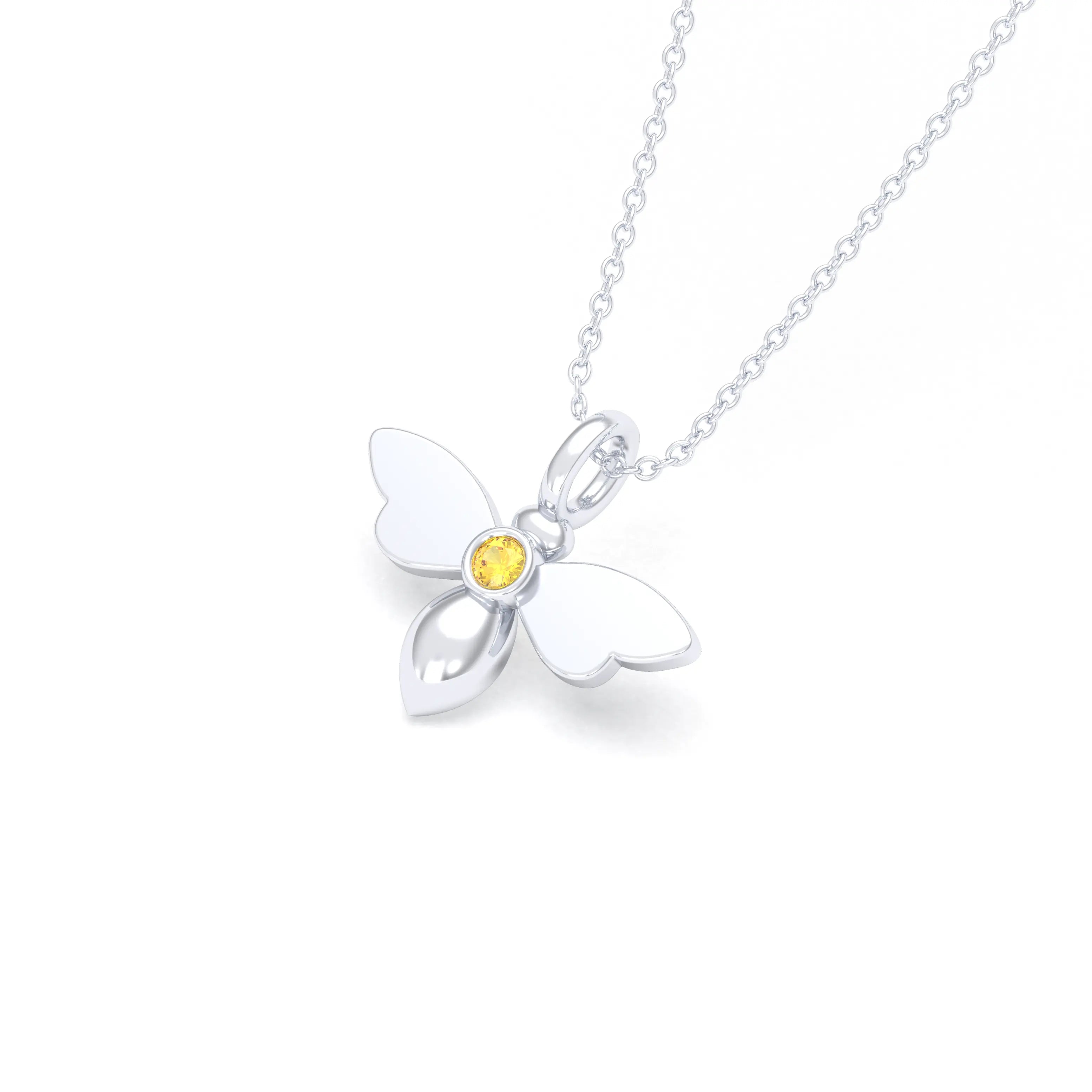 Collier Abeille en argent 950 et pierre fine ou précieuse au choix Saphir jaune