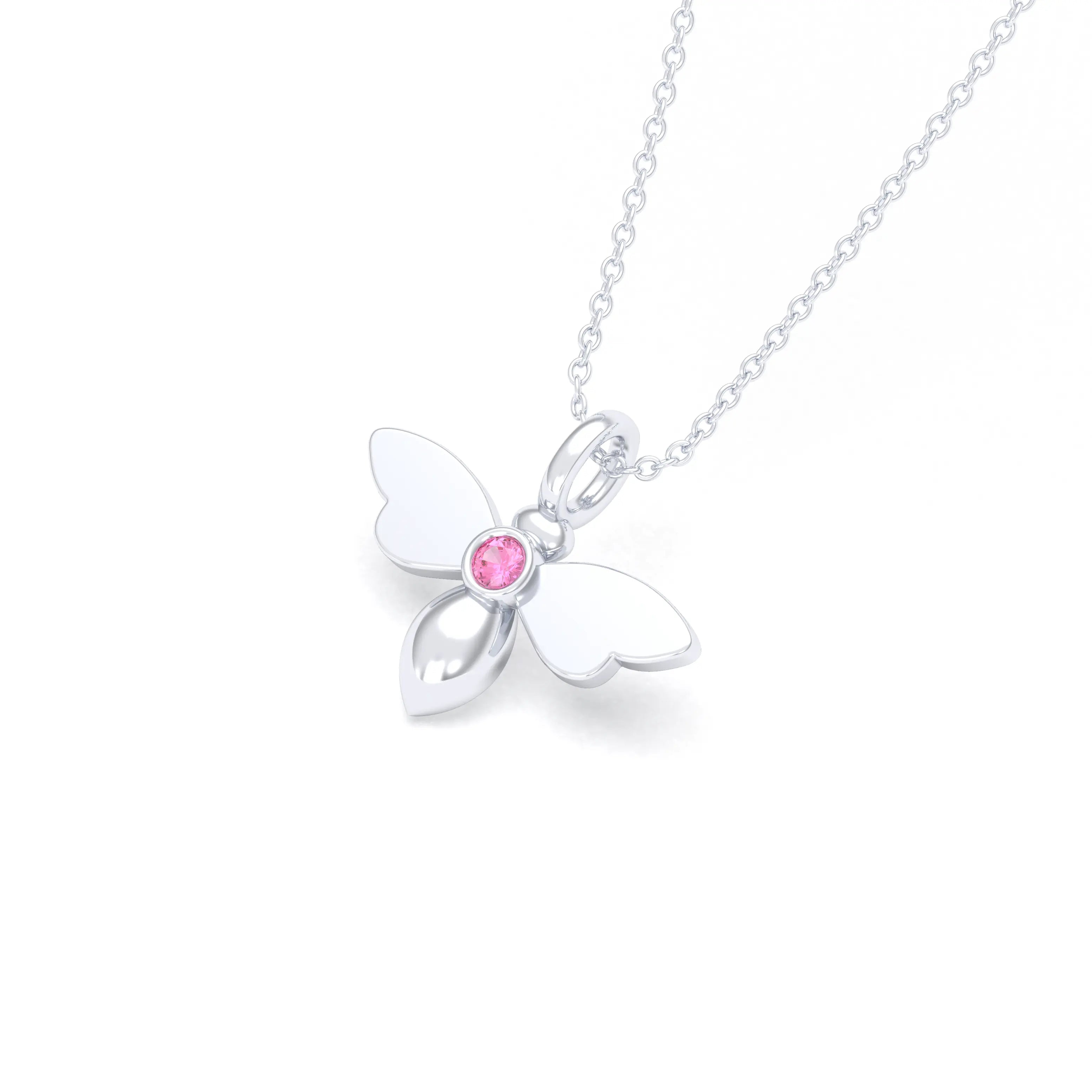 Collier Abeille en argent 950 et pierre fine ou précieuse au choix Saphir rose