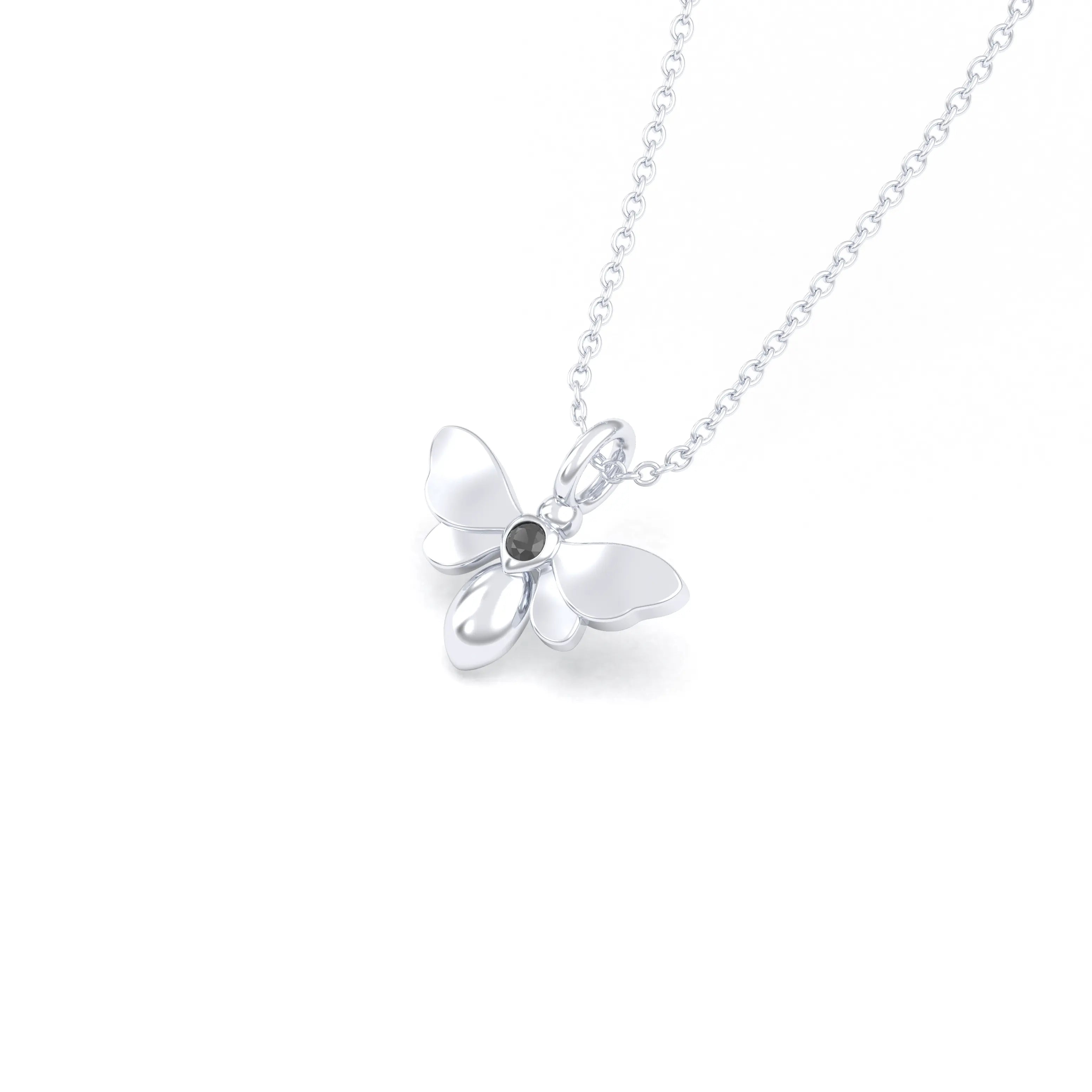 Collier Abeille en or blanc 18 carats et pierre précieuse au choix Diamant noir Pendentif avec chaîne
