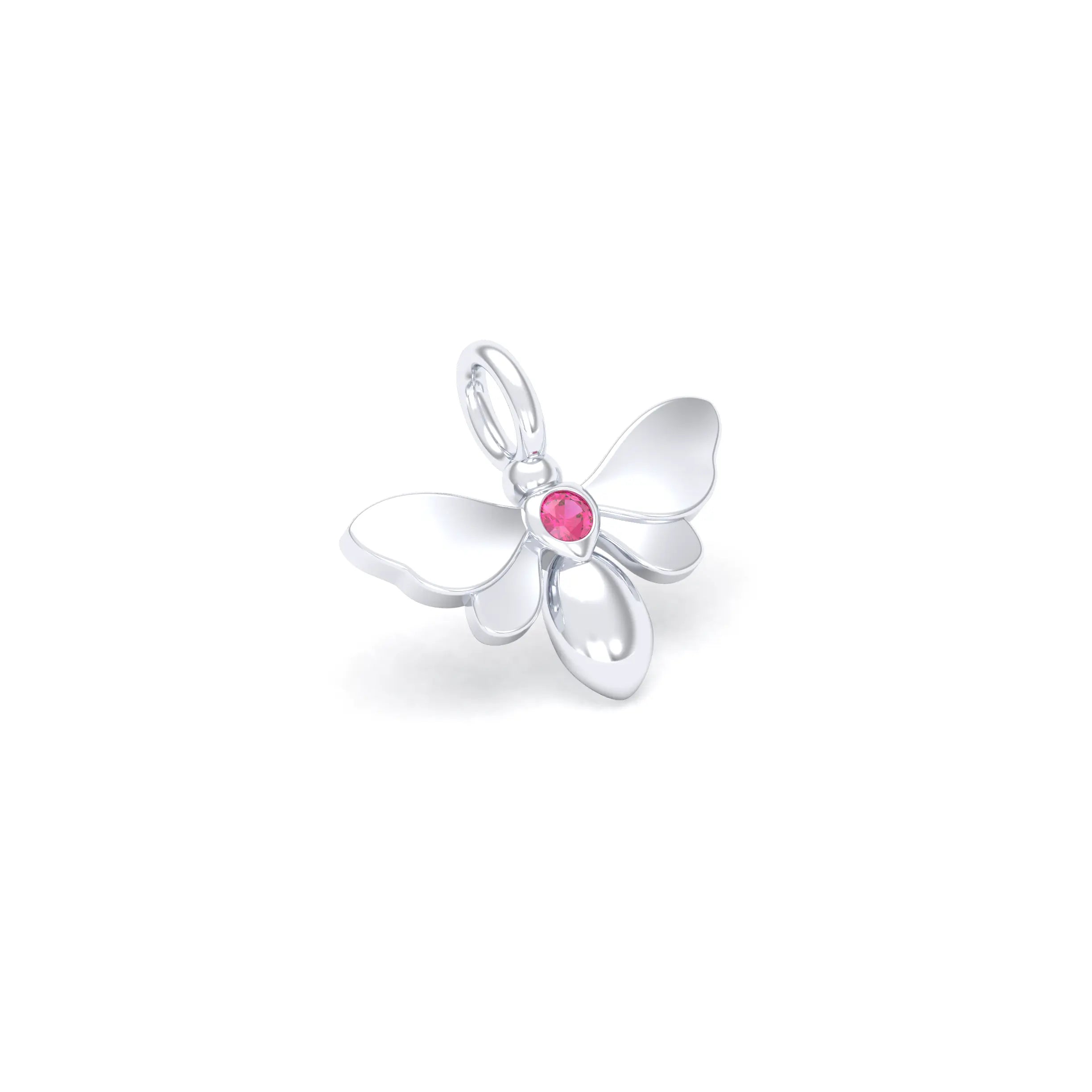 Collier Abeille en or blanc 18 carats et pierre précieuse au choix Rubis Pendentif seul