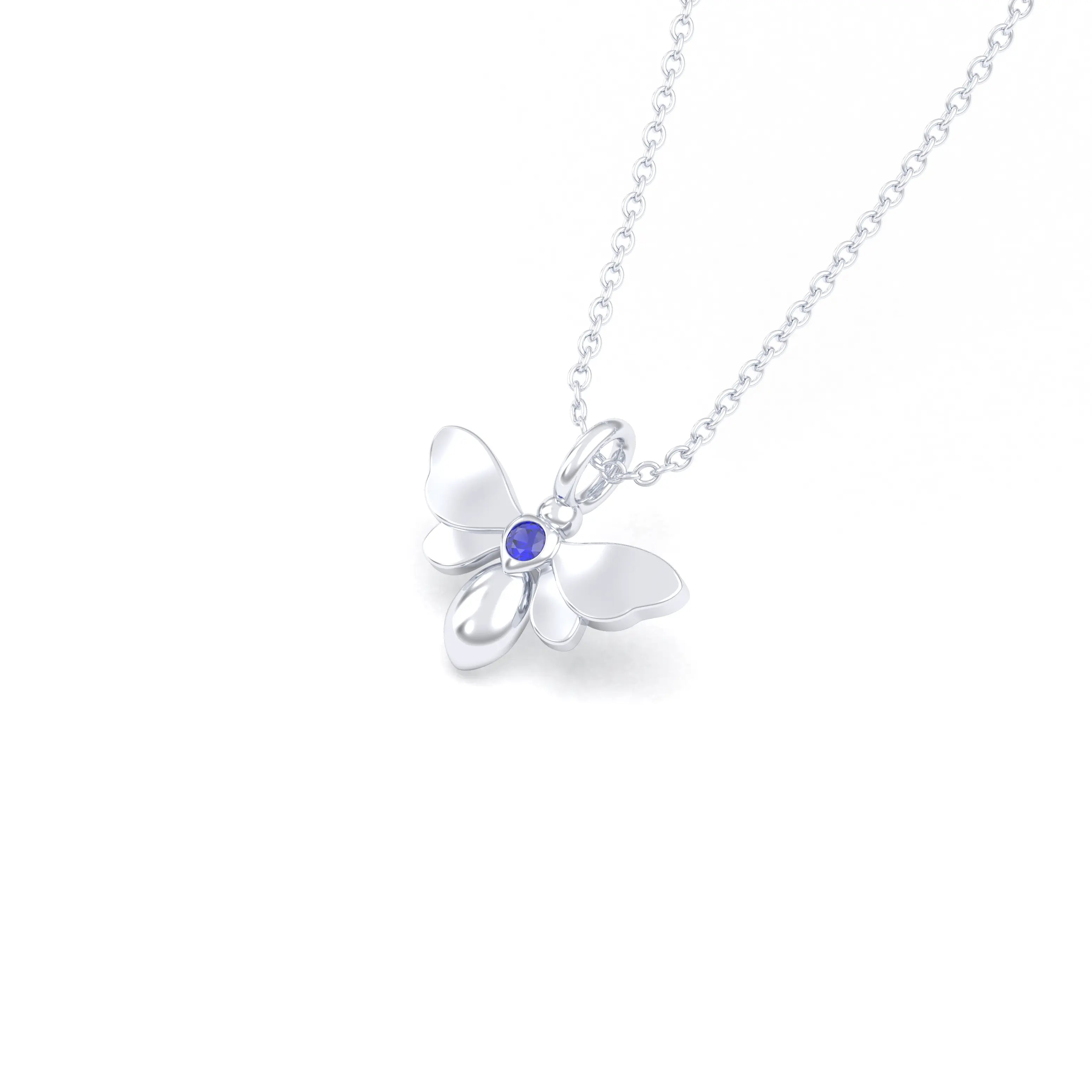 Collier Abeille en or blanc 18 carats et pierre précieuse au choix Saphir bleu Pendentif avec chaîne