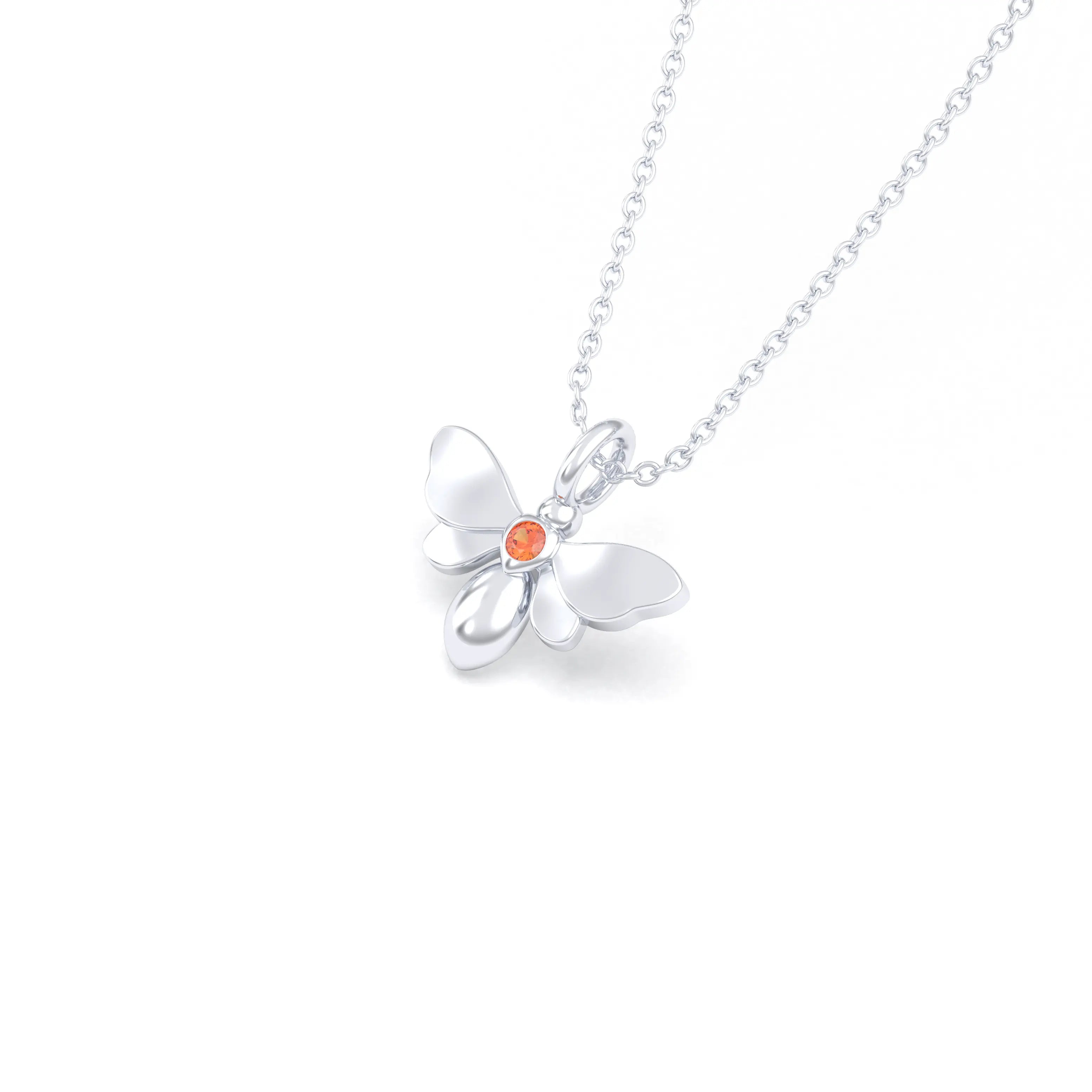 Collier Abeille en or blanc 18 carats et pierre précieuse au choix Saphir orange Pendentif avec chaîne