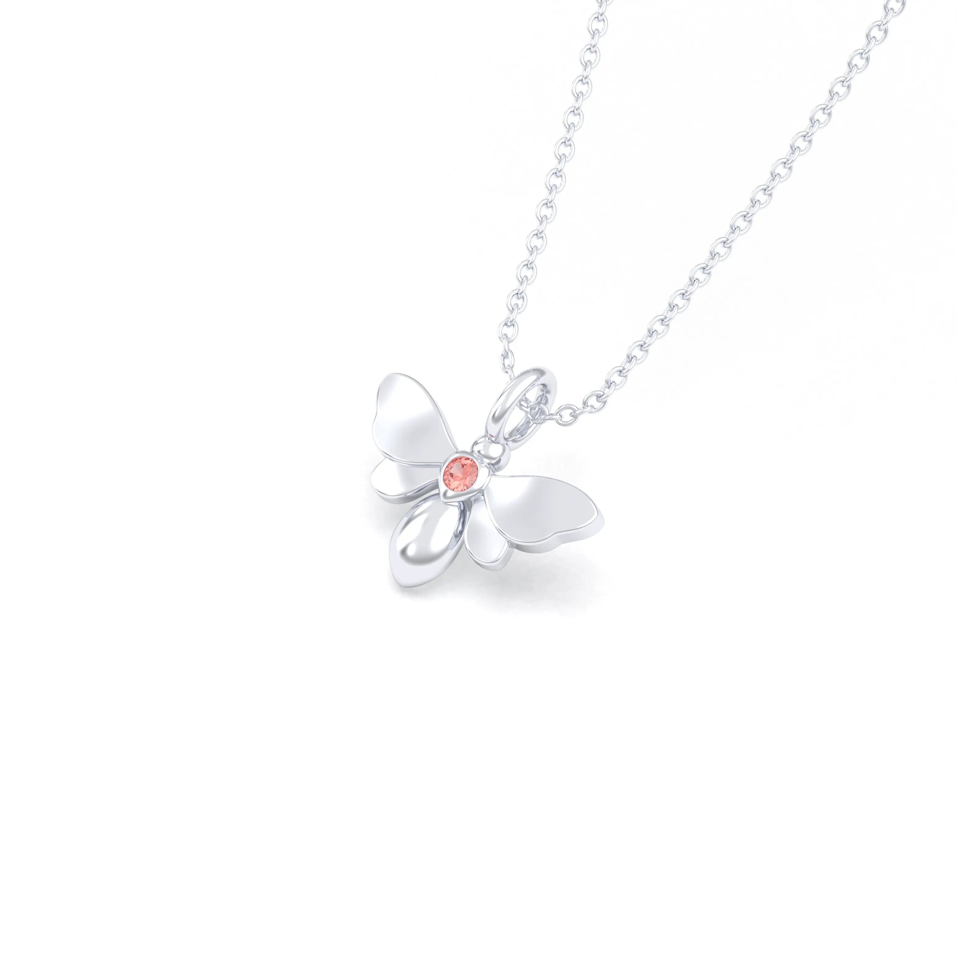 Collier Abeille en or blanc 18 carats et pierre précieuse au choix Saphir pêche Pendentif avec chaîne