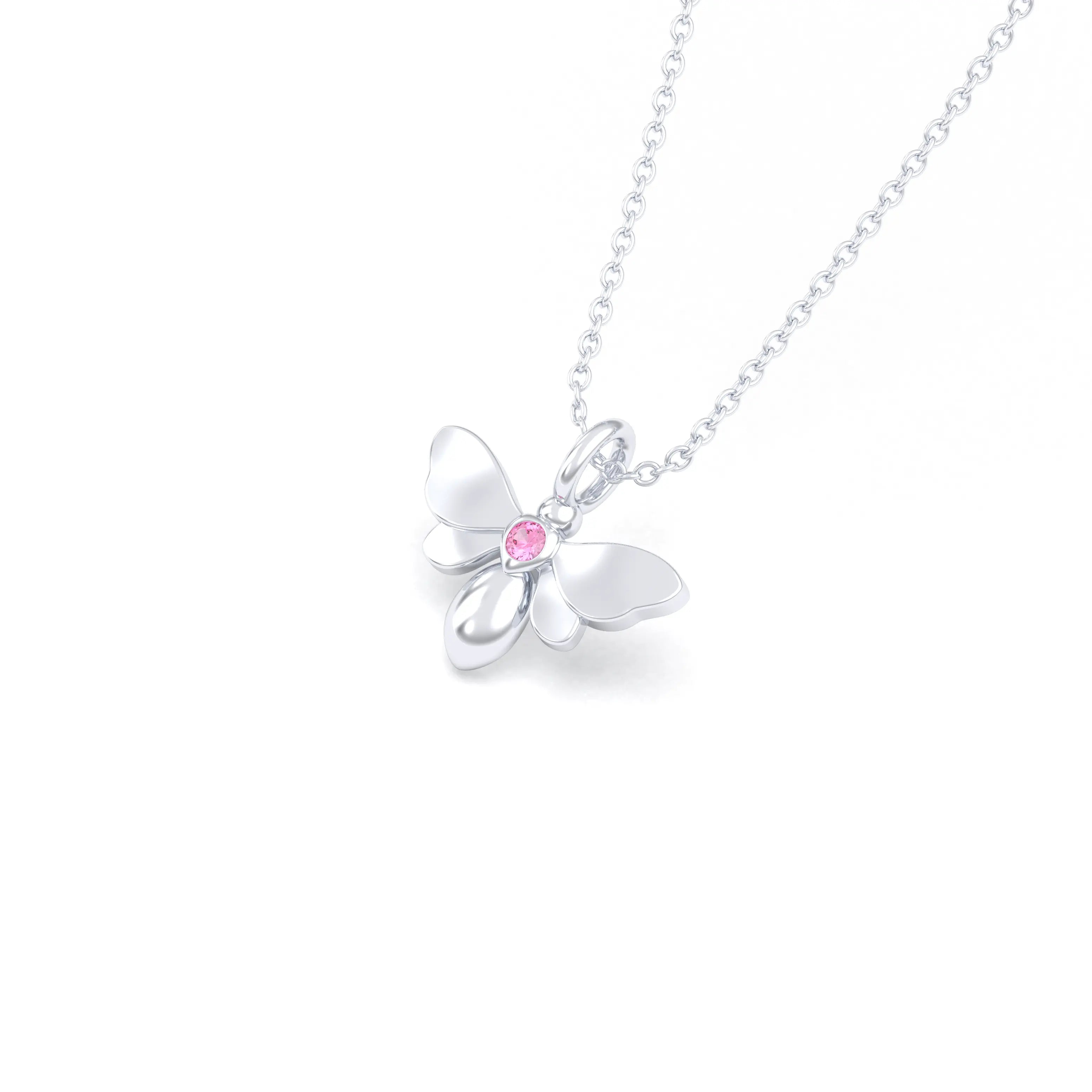 Collier Abeille en or blanc 18 carats et pierre précieuse au choix Saphir rose Pendentif avec chaîne