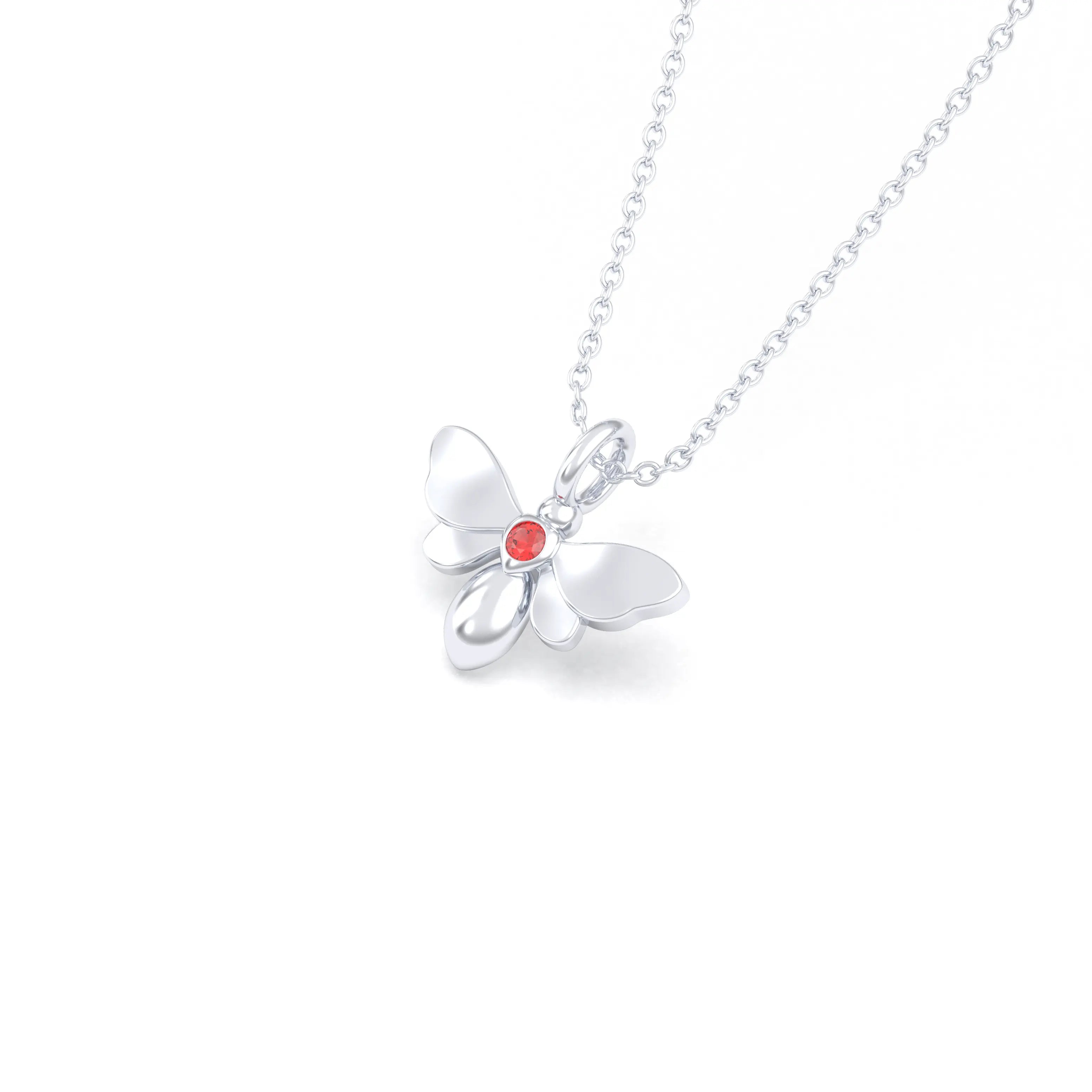 Collier Abeille en or blanc 18 carats et pierre précieuse au choix Saphir rouge Pendentif avec chaîne