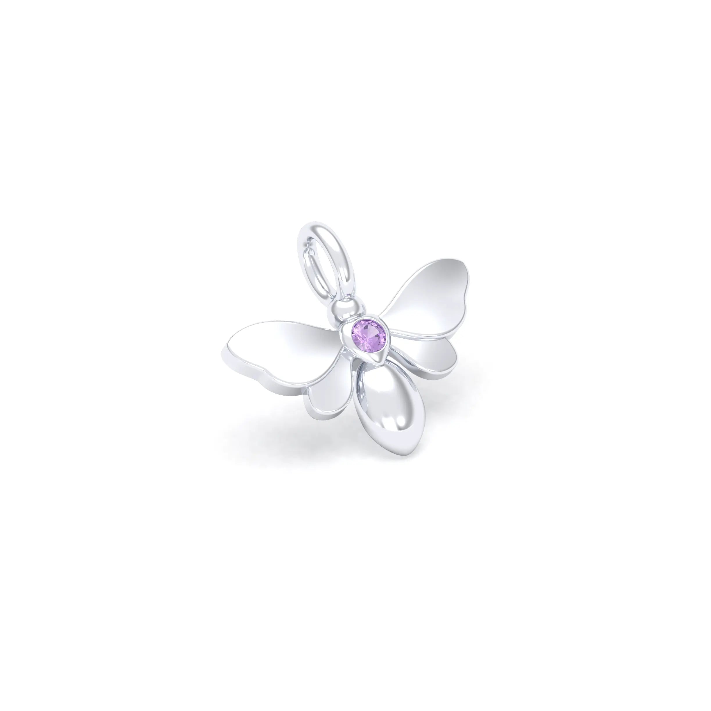Collier Abeille en or blanc 18 carats et pierre précieuse au choix Saphir violet Pendentif seul