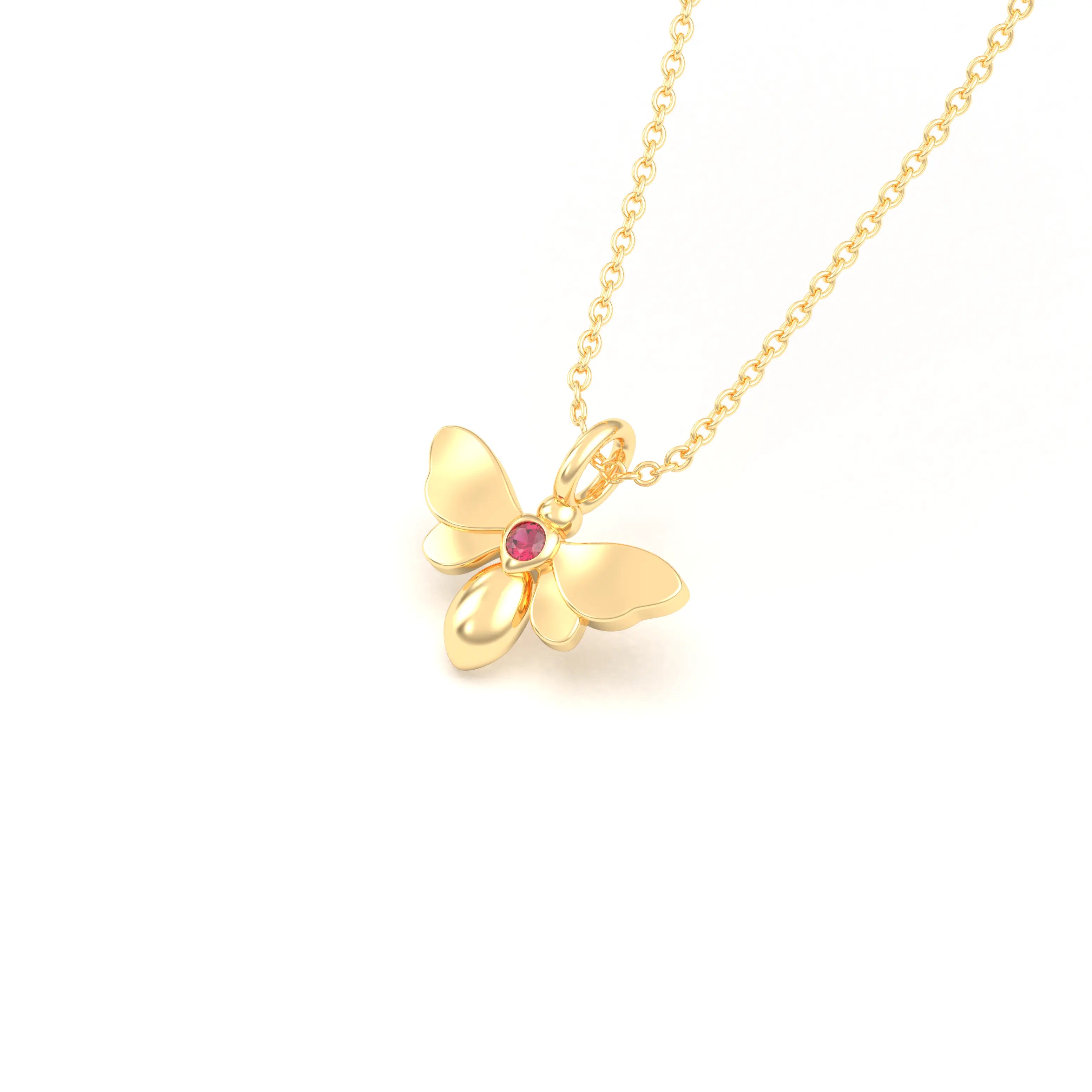 Collier Abeille en or jaune 18 carats et pierre précieuse au choix Rubis Pendentif avec chaîne