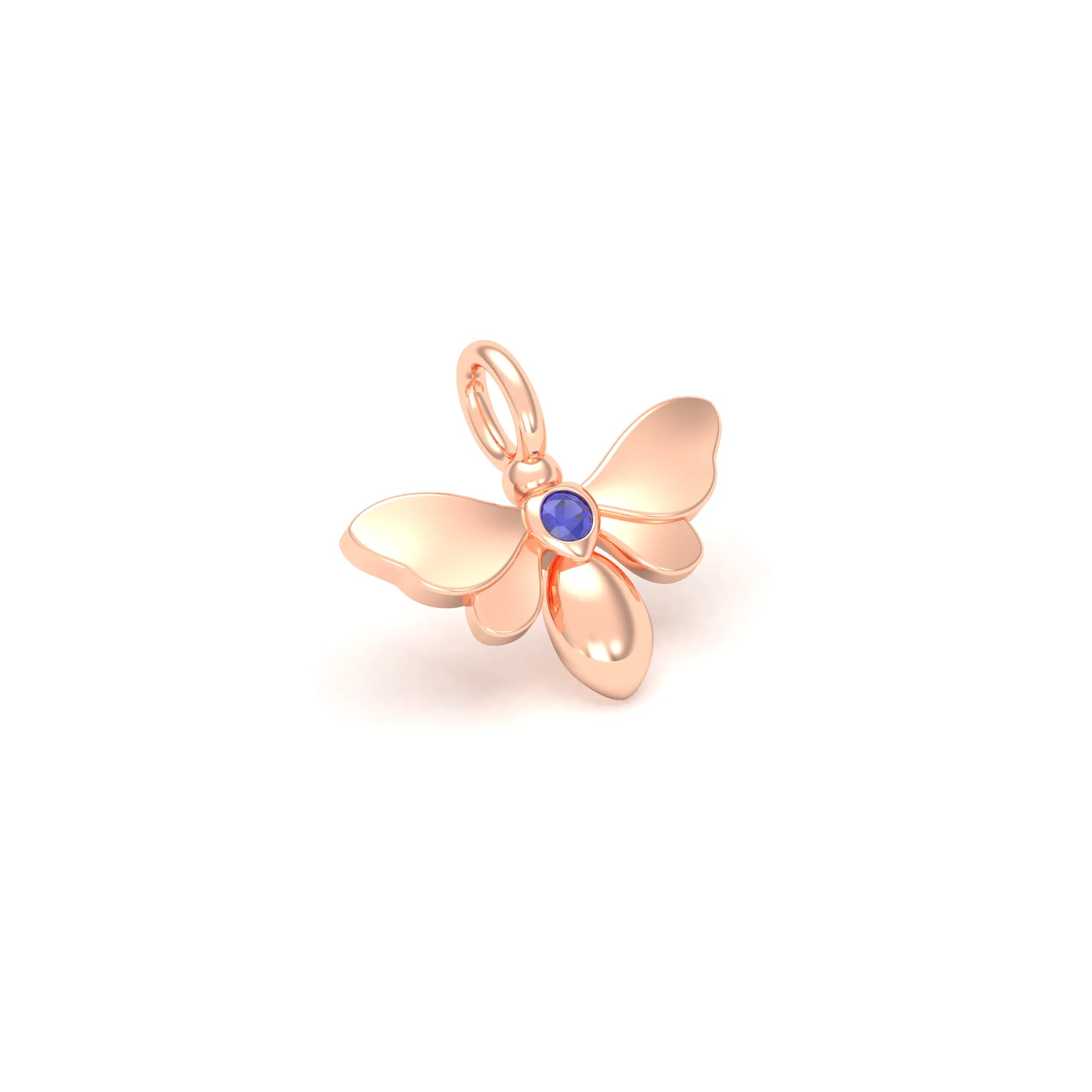 Collier Abeille en or rose 18 carats et pierre précieuse au choix Saphir bleu Pendentif seul