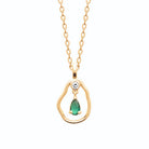 Collier anneau galet et pierre verte en plaqué or