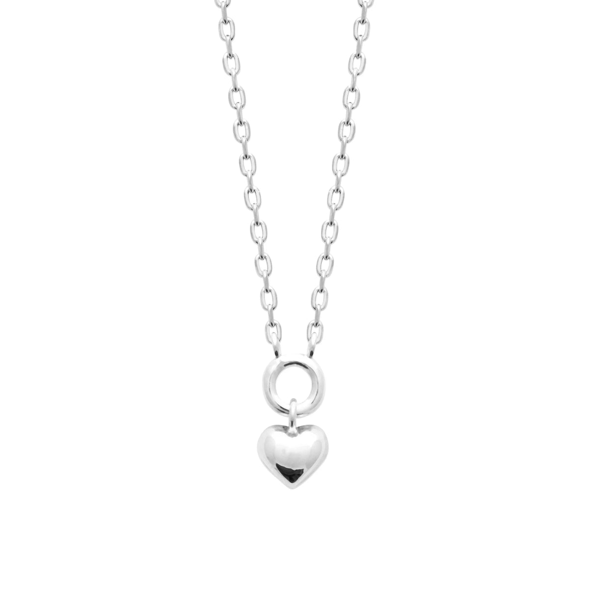 Collier anneau et petit cœur bombé en pampille en argent 925