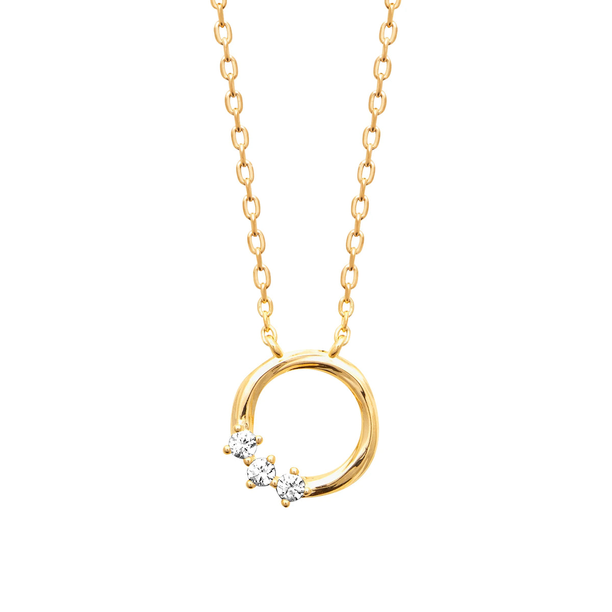 Collier anneau ouvert à trois zircons en dégradé en plaqué or