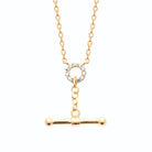 Collier anneau pavé de zircons et barre en T en plaqué or
