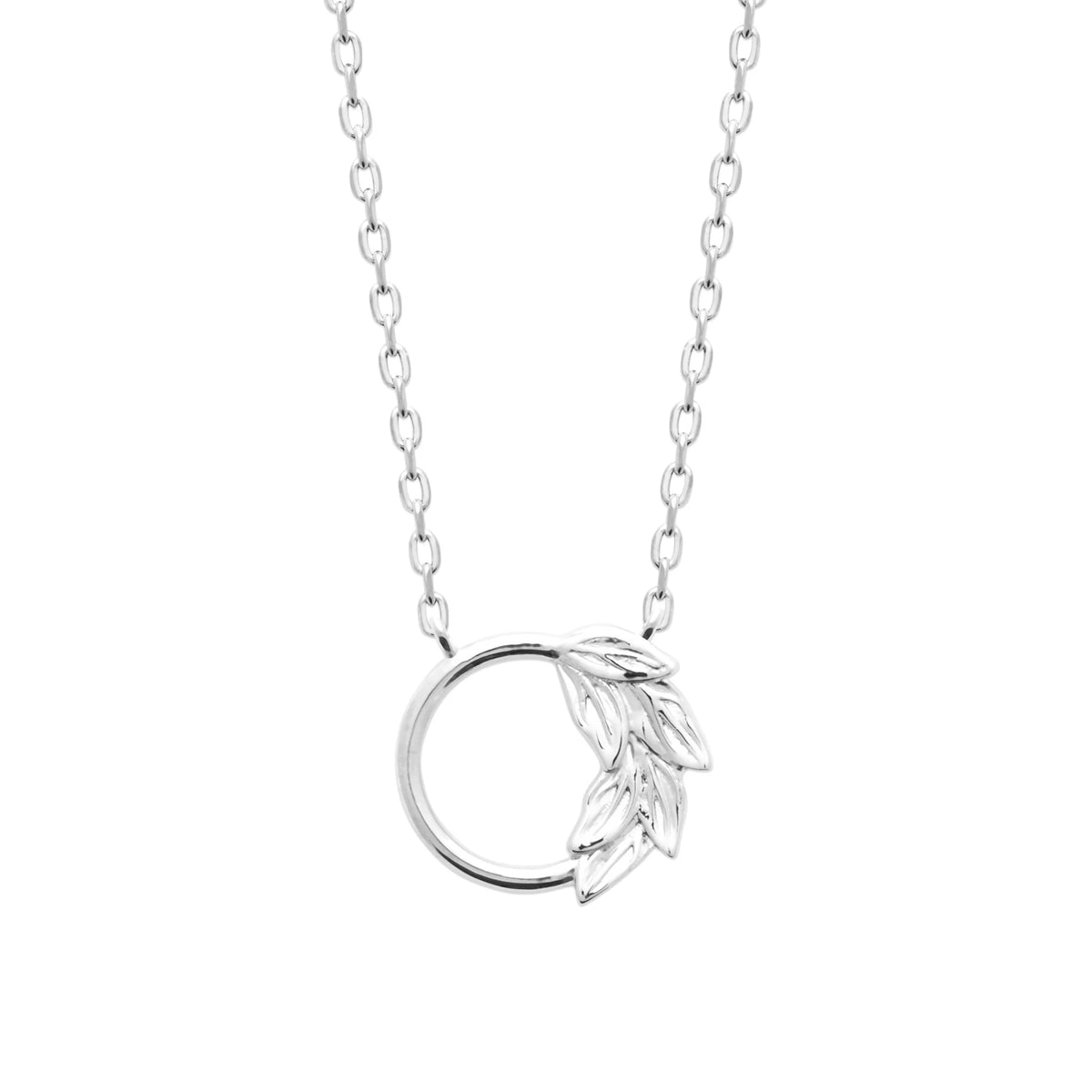 Collier cercle et rameau de feuilles ciselées en argent 925