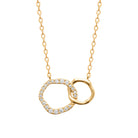 Collier deux anneaux entrelacés en plaqué or et zircons