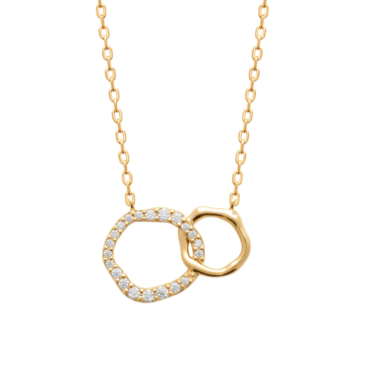 Collier deux anneaux entrelacés en plaqué or et zircons