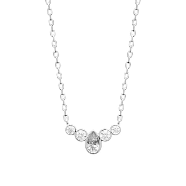 Collier frise incurvée de zircons et goutte centrale en argent 925
