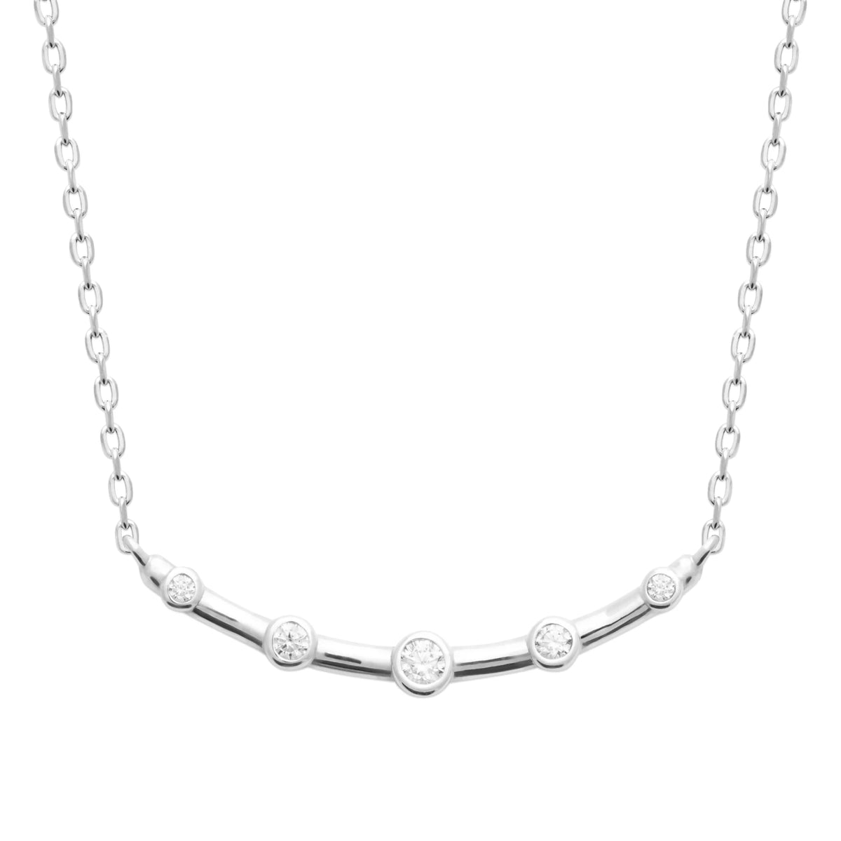 Collier barrette en arc à cinq zircons sertis clos en argent 925