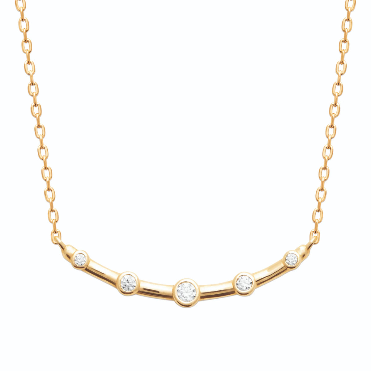 Collier barrette en arc à cinq zircons sertis clos en plaqué or