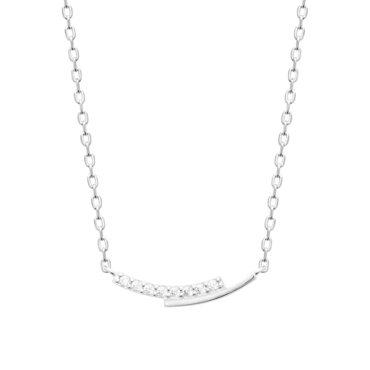 Collier barrette incurvée mi-zircons mi-lisse en argent 925