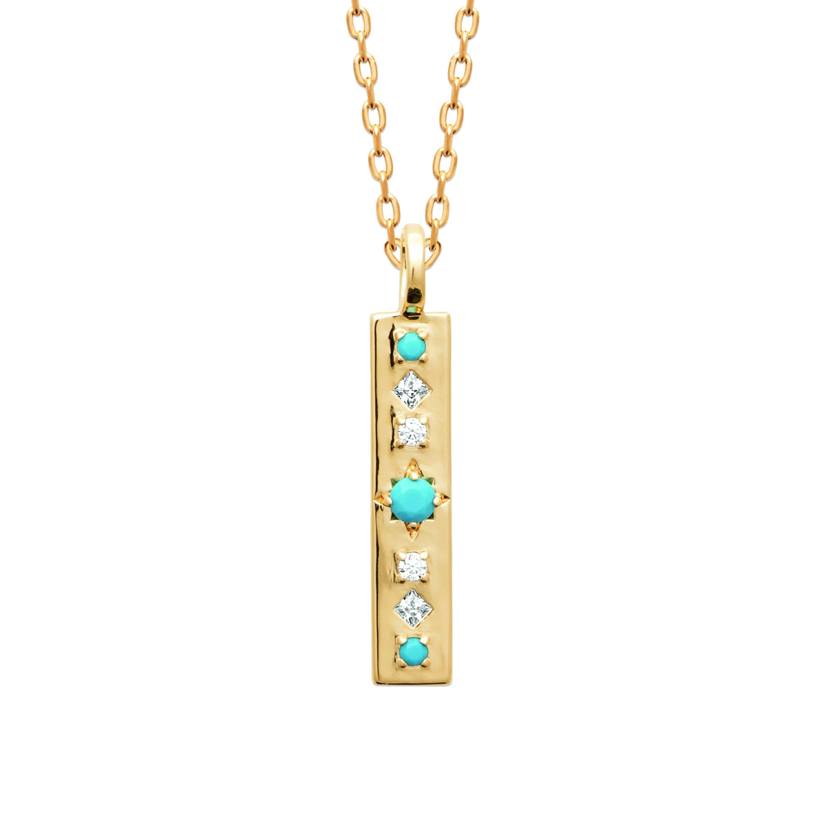 Collier barrette de pierres turquoise et zircons en plaqué or