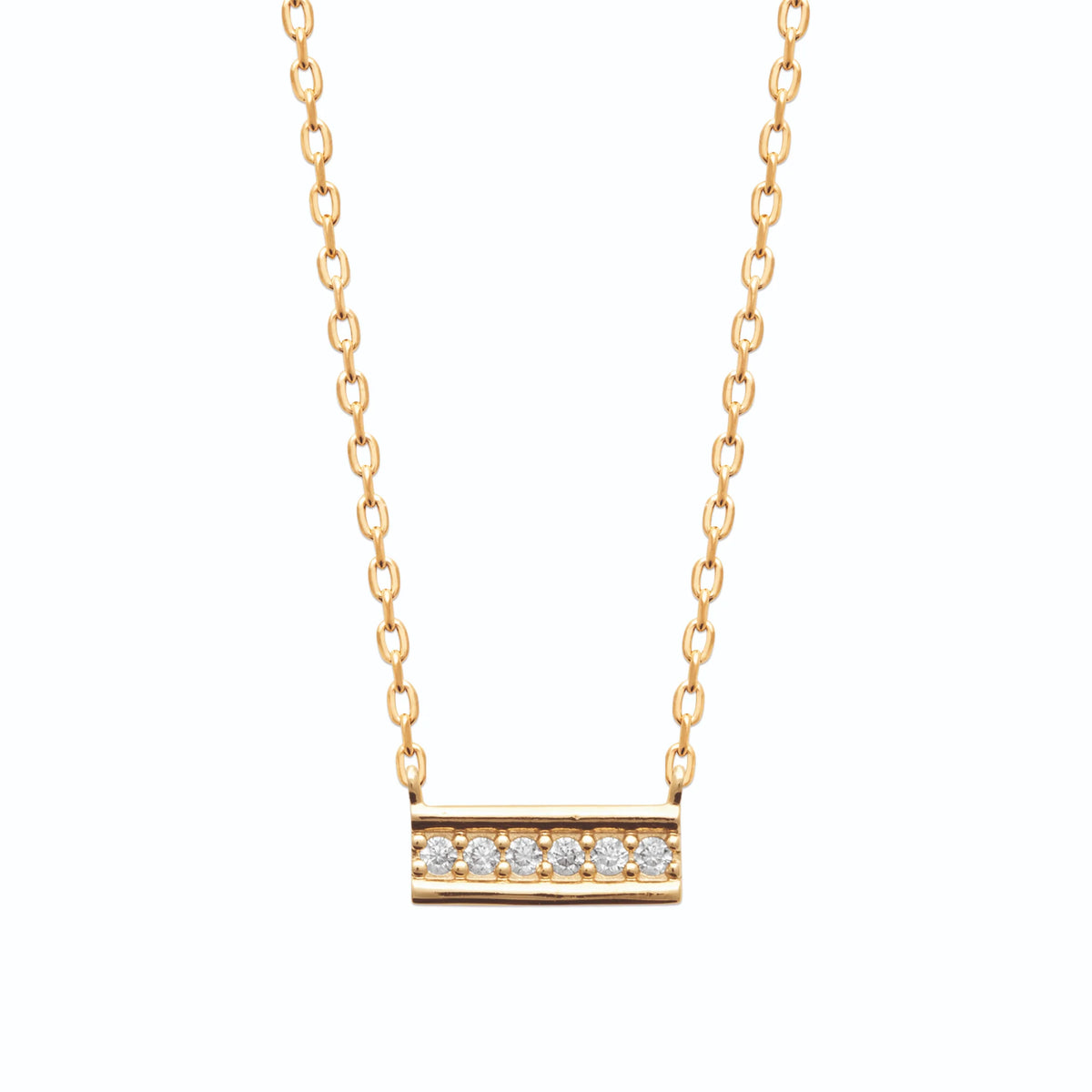Collier barrette rectangulaire sertie d’une ligne de zircons en plaqué or