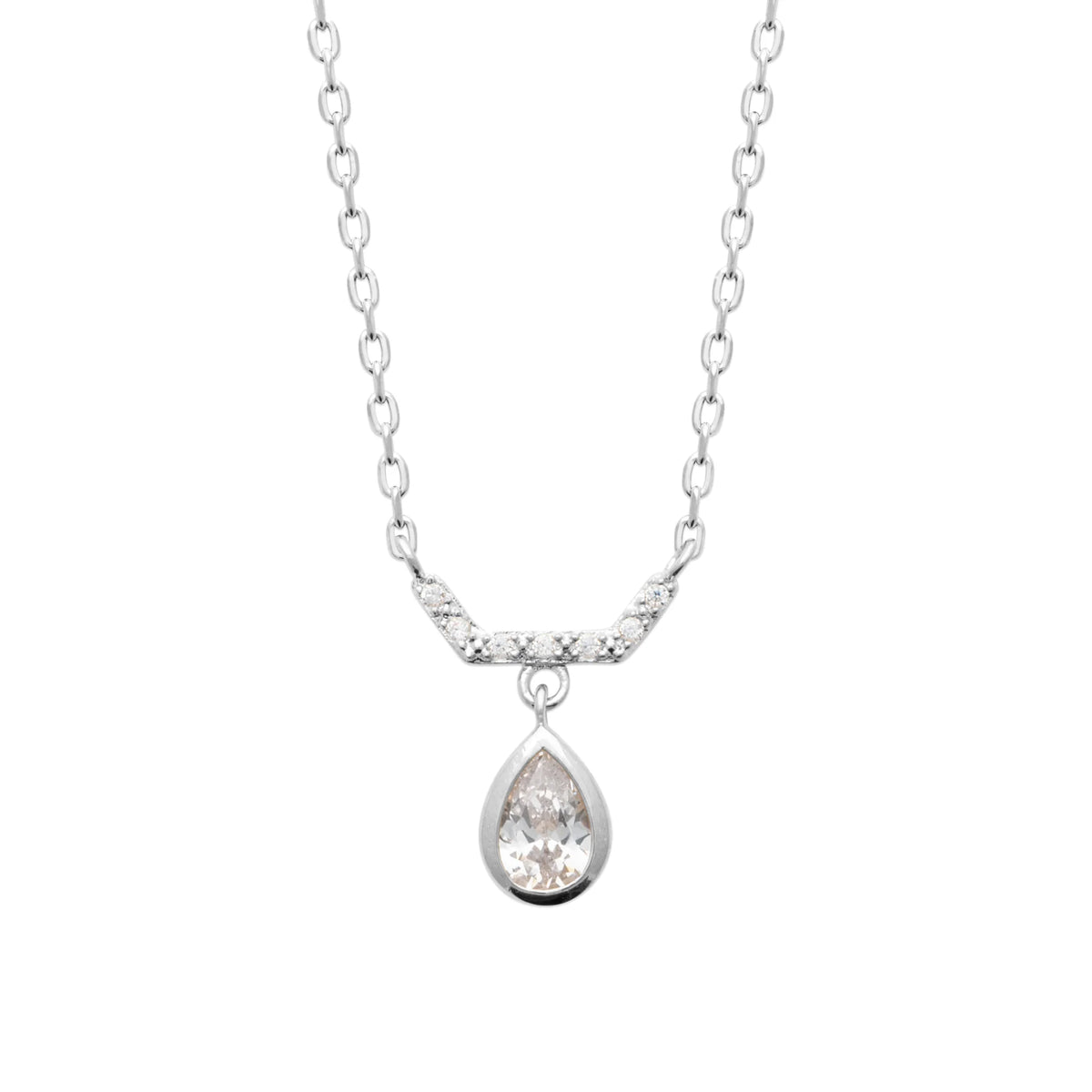 Collier barrette en V et goutte de zircon en argent 925