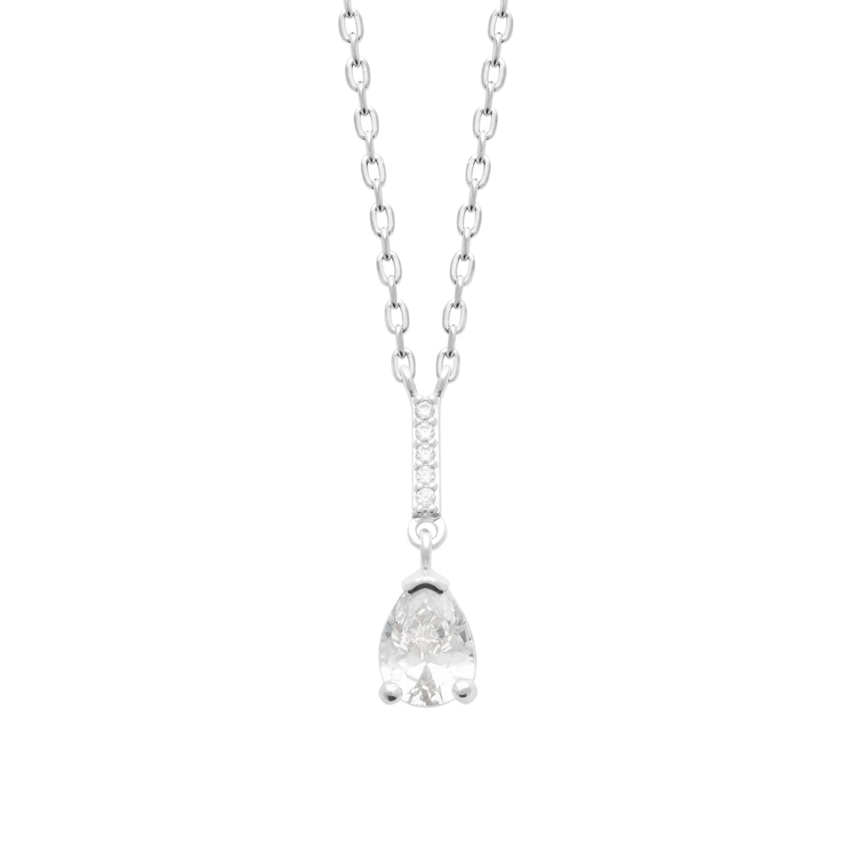 Collier barrette pavée de zircons et zircon poire en argent 925