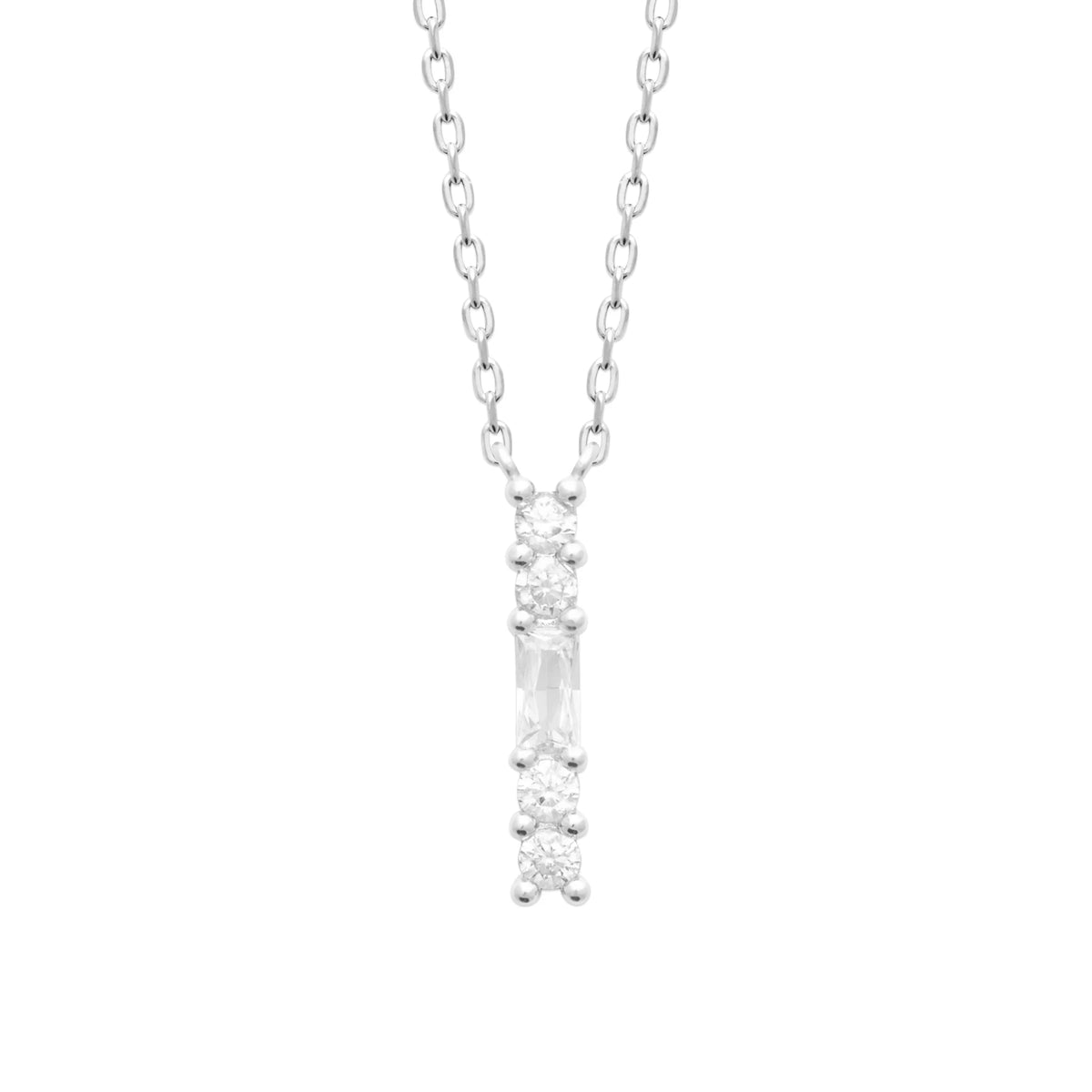 Collier barrette verticale de zircons ronds et baguette en argent 925