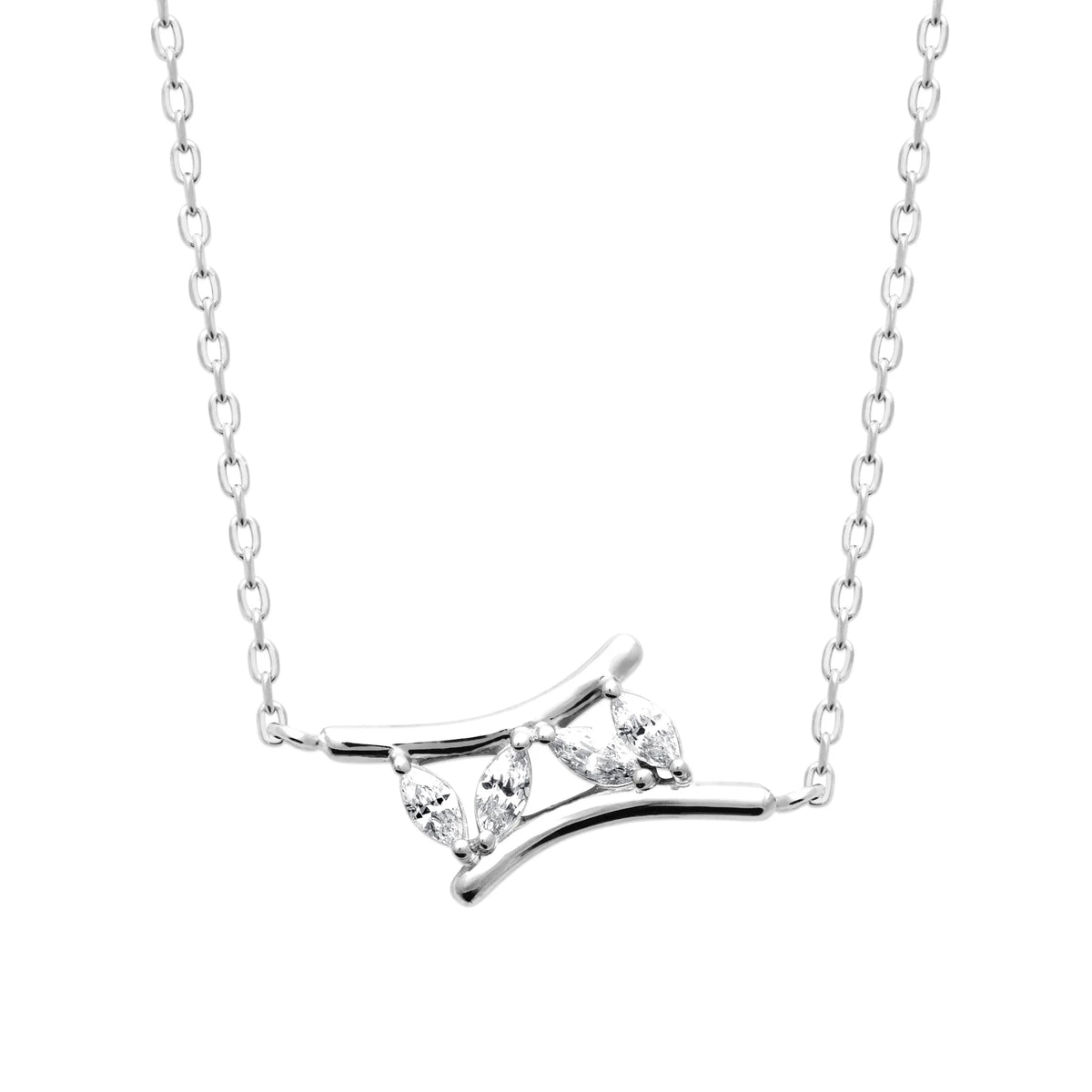 Collier barrettes ondulées croisées et zircons en argent 925