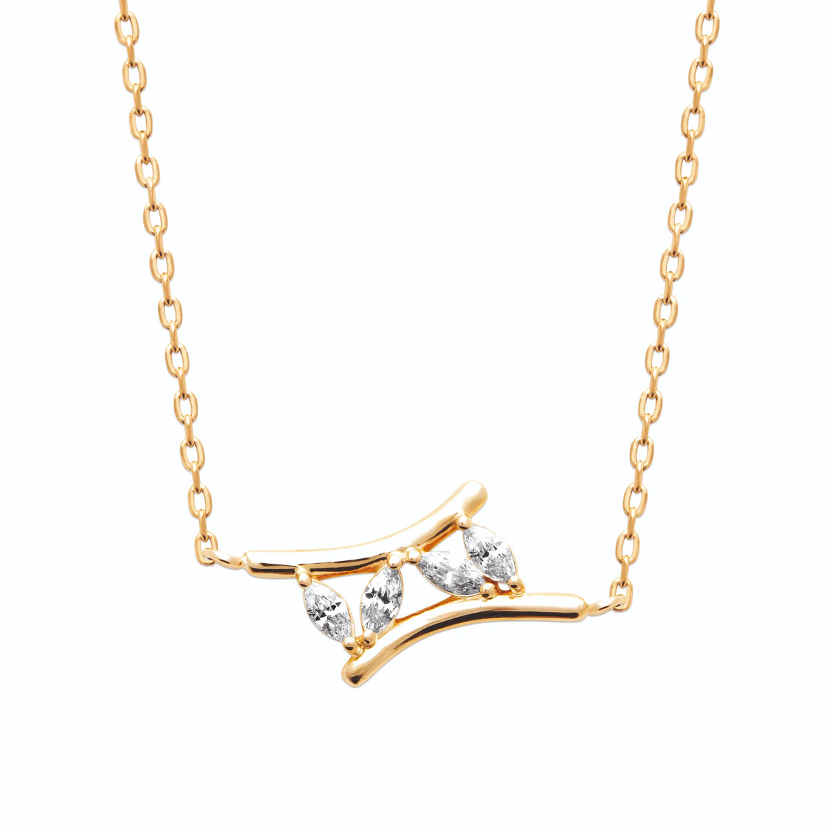 Collier barrettes ondulées croisées et zircons en plaqué or