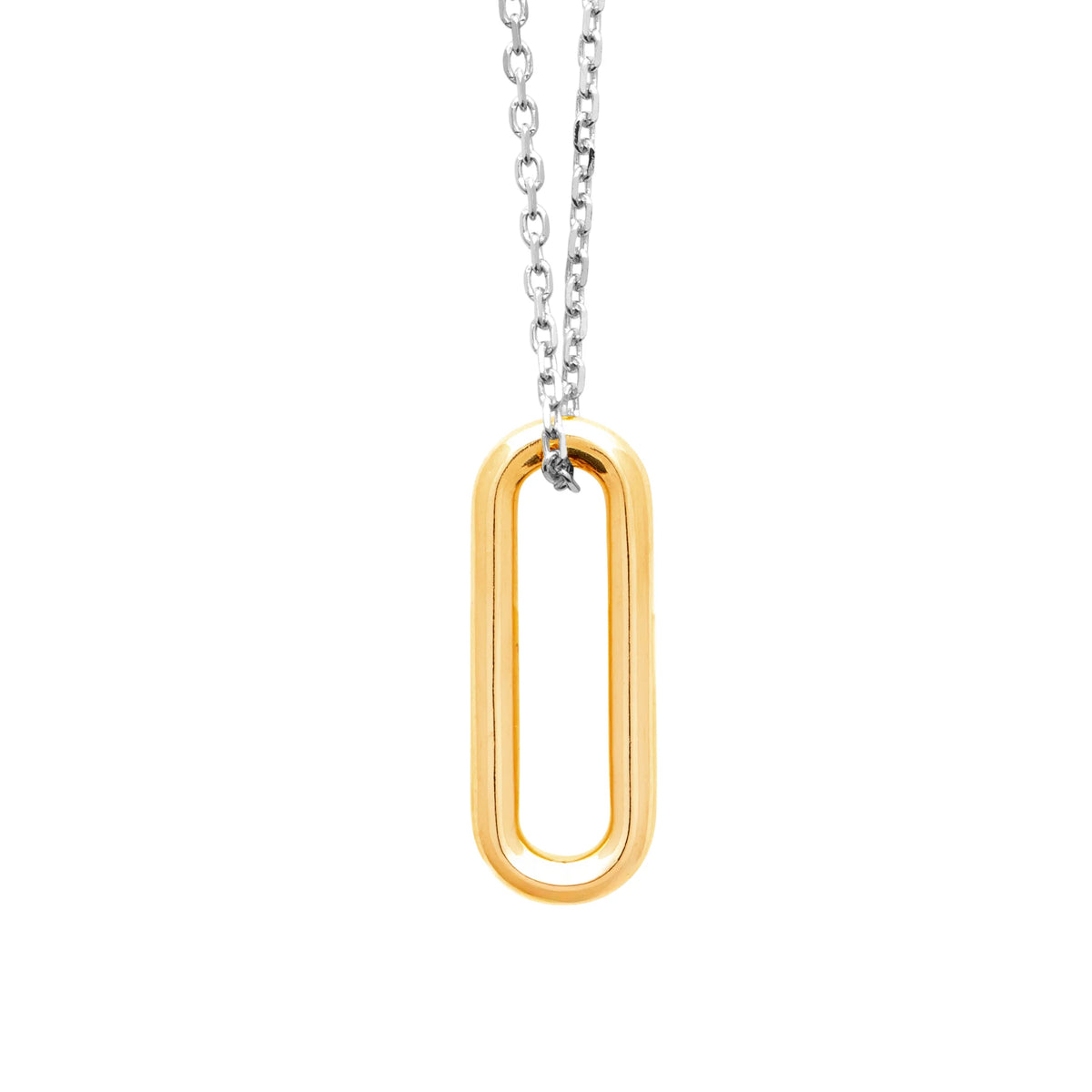 Collier bicolore en argent 925 rhodié avec grand maillon trombone à la finition dorée