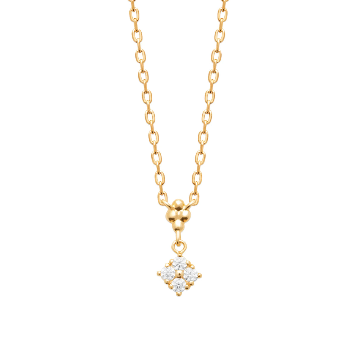 Collier perle de métal et zircon en pampille en plaqué or