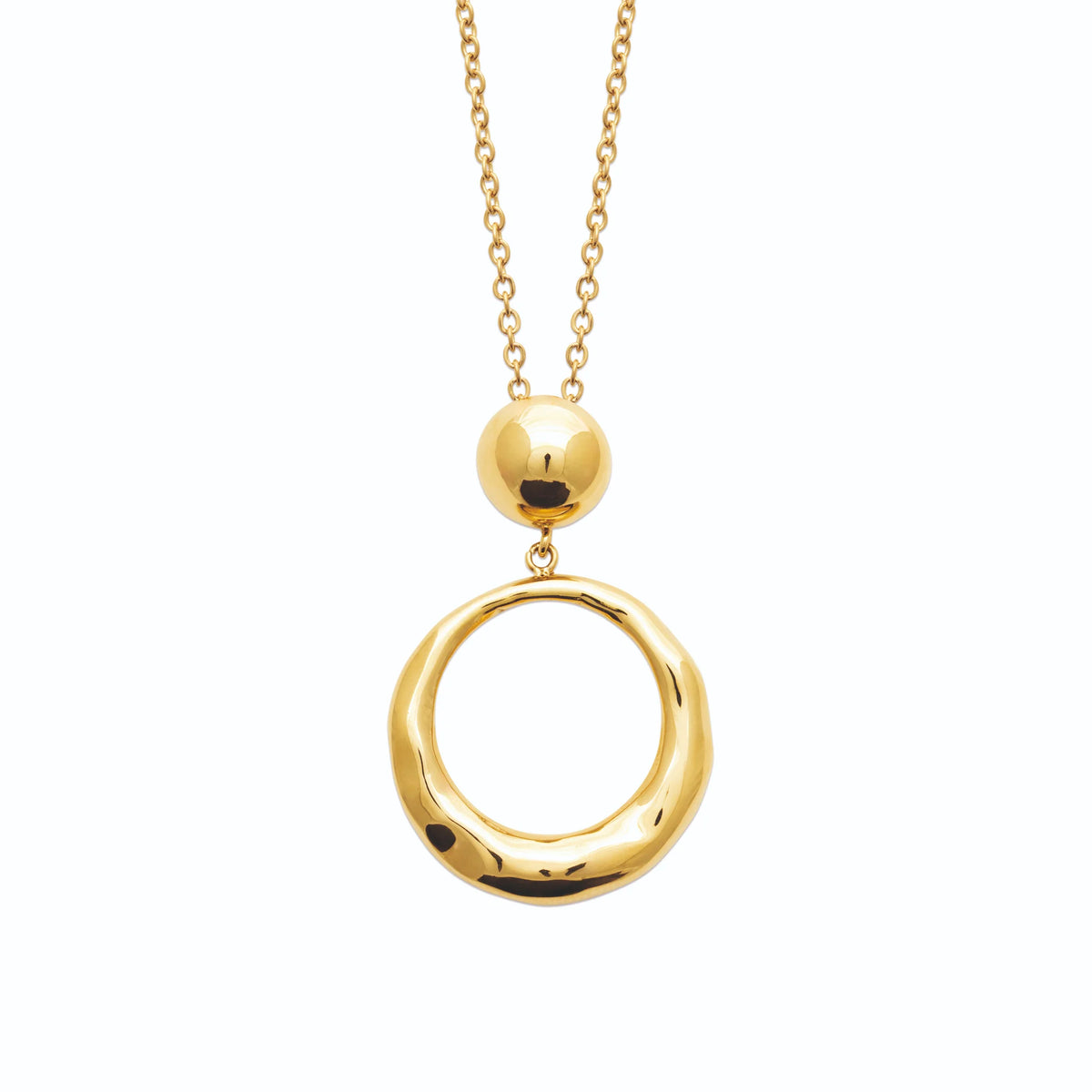 Collier bille lisse et anneau organique en acier doré
