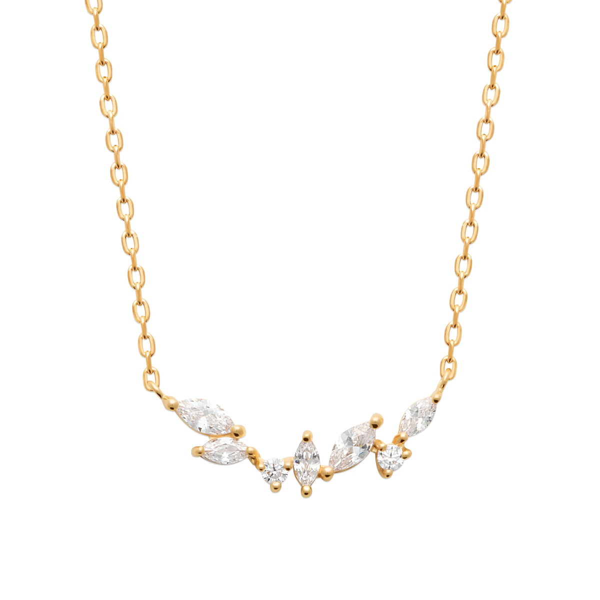 Collier branche de navettes en plaqué or et zircons