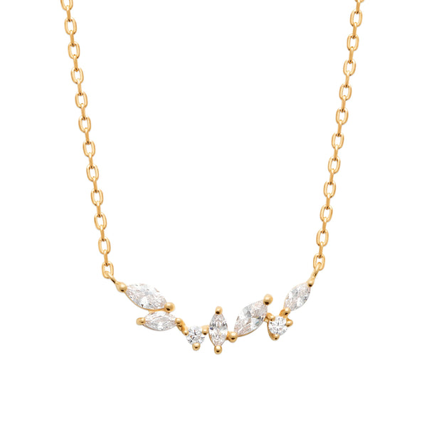 Collier branche de navettes en plaqué or et zircons