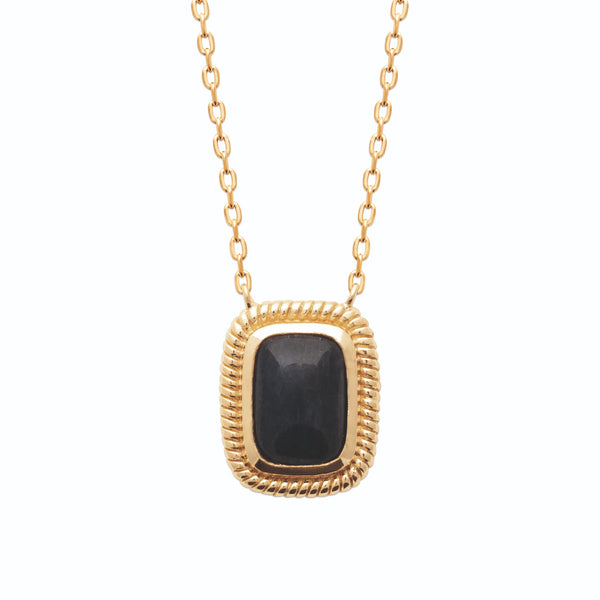 Collier cabochon d’aventurine bleue et cadre torsadé en plaqué or