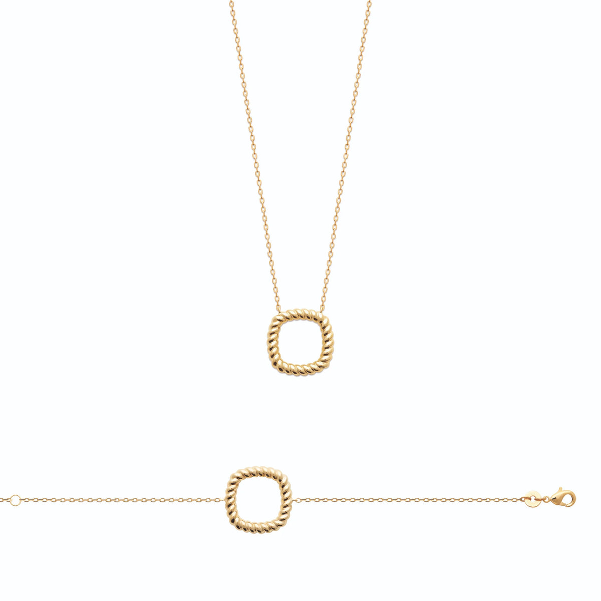 Collier carré en fil torsadé façon cordage en plaqué or