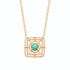 Collier carré ajouré et perle d’amazonite en plaqué or