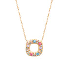 Collier carré ouvert pavé de pierres multicolores en plaqué or
