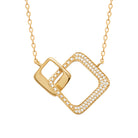 Collier deux carrés entrelacés poli et pavé de zircons en plaqué or