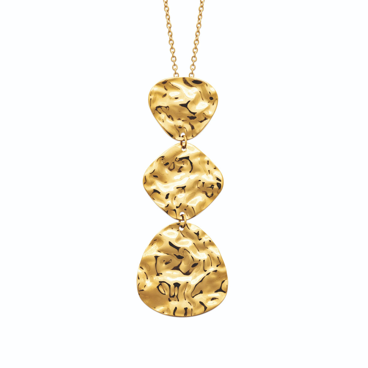Collier cascade de trois plaques martelées en acier doré