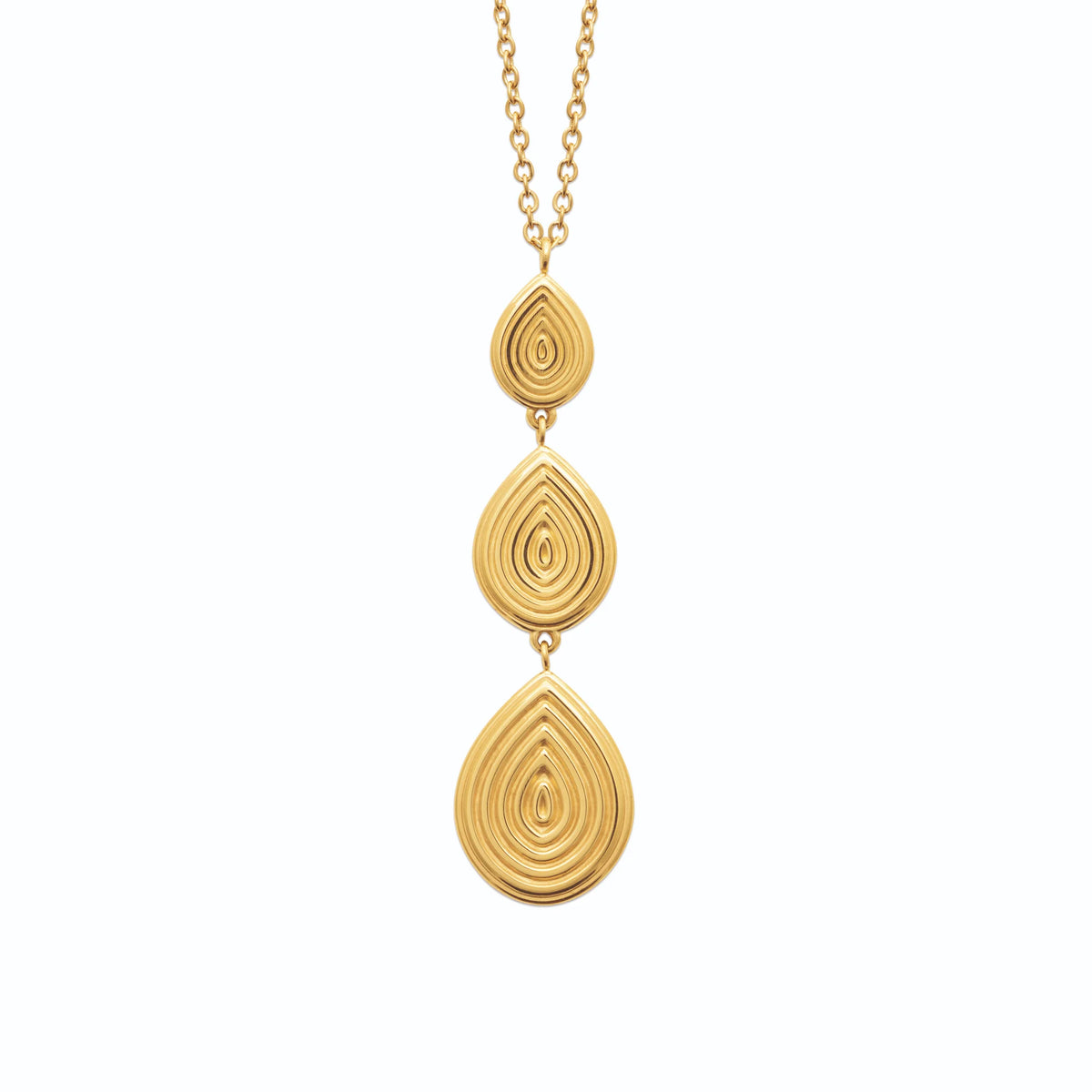 Collier cascade de trois gouttes gravées en acier doré