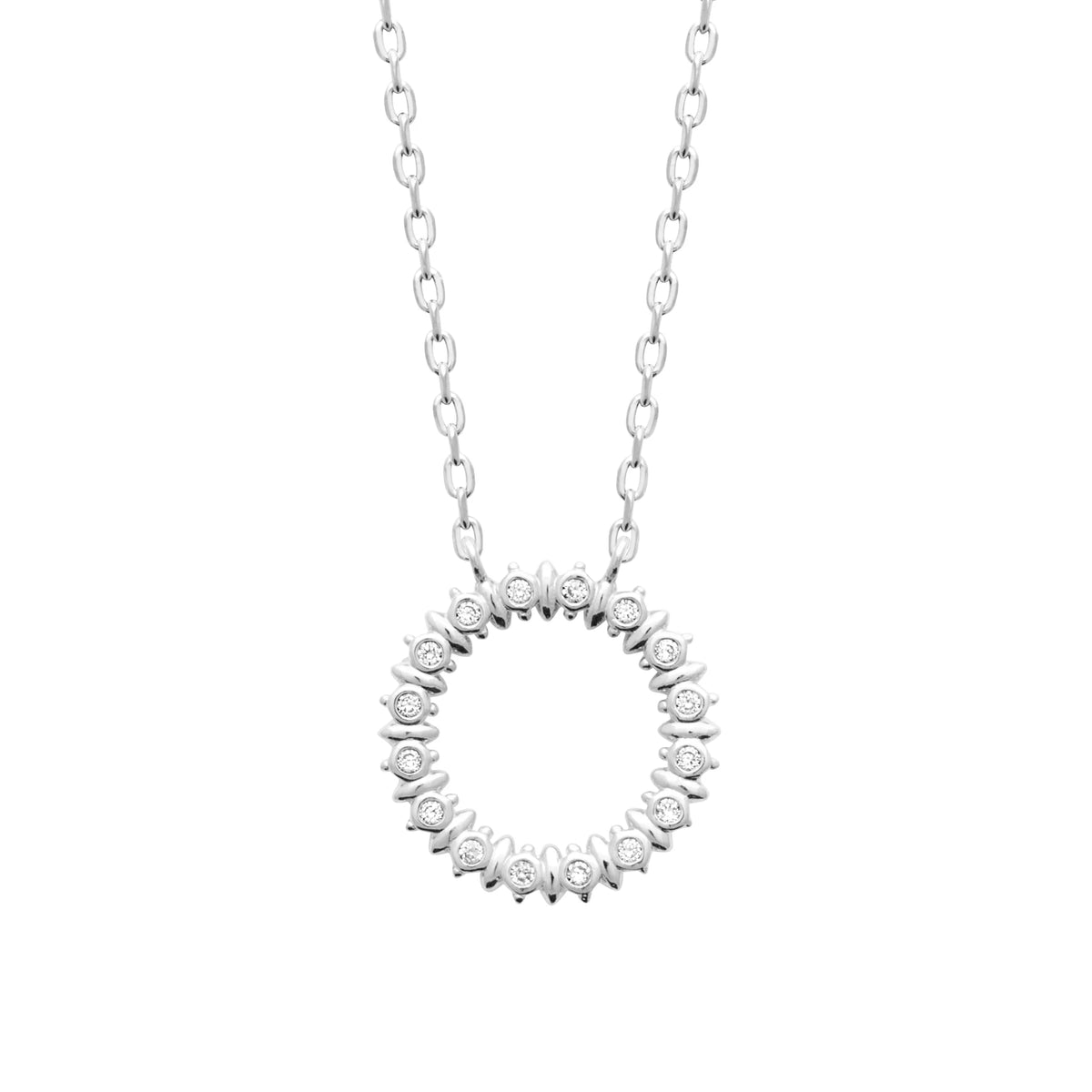 Collier cercle couronne de zircons et pointes de métal en argent 925