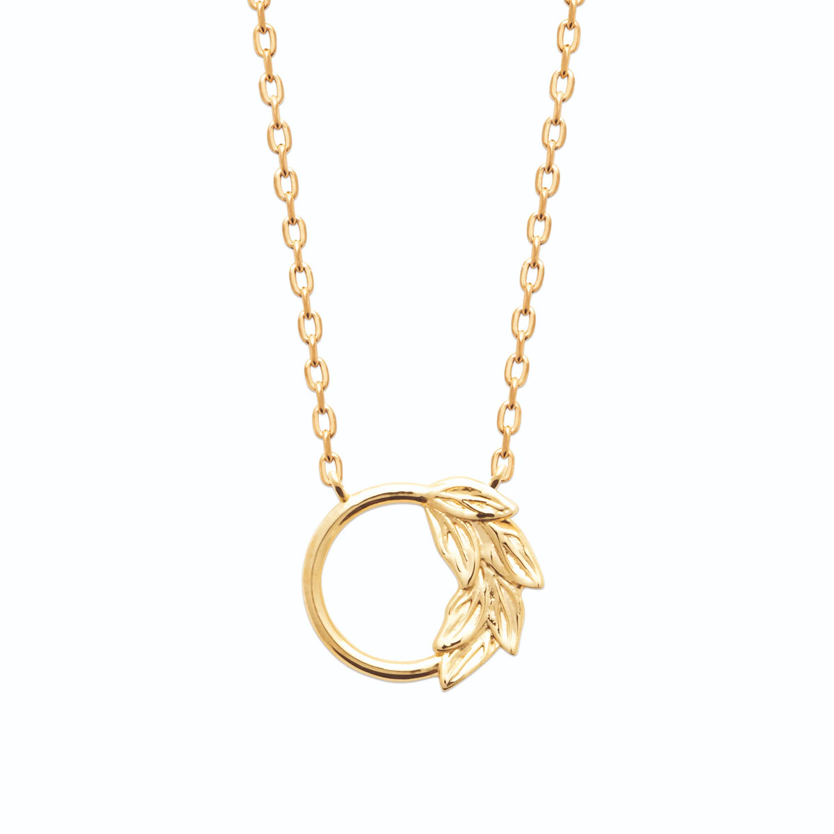 Collier cercle et rameau de feuilles ciselées en plaqué or