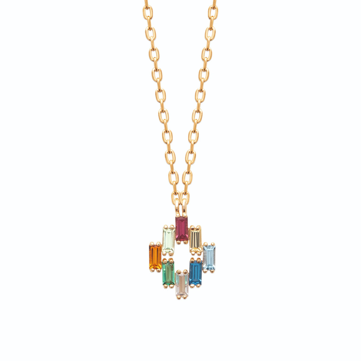 Collier cercle de pierres baguette multicolores en plaqué or