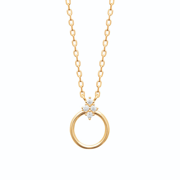 Collier cercle et trèfle de zircons en plaqué or