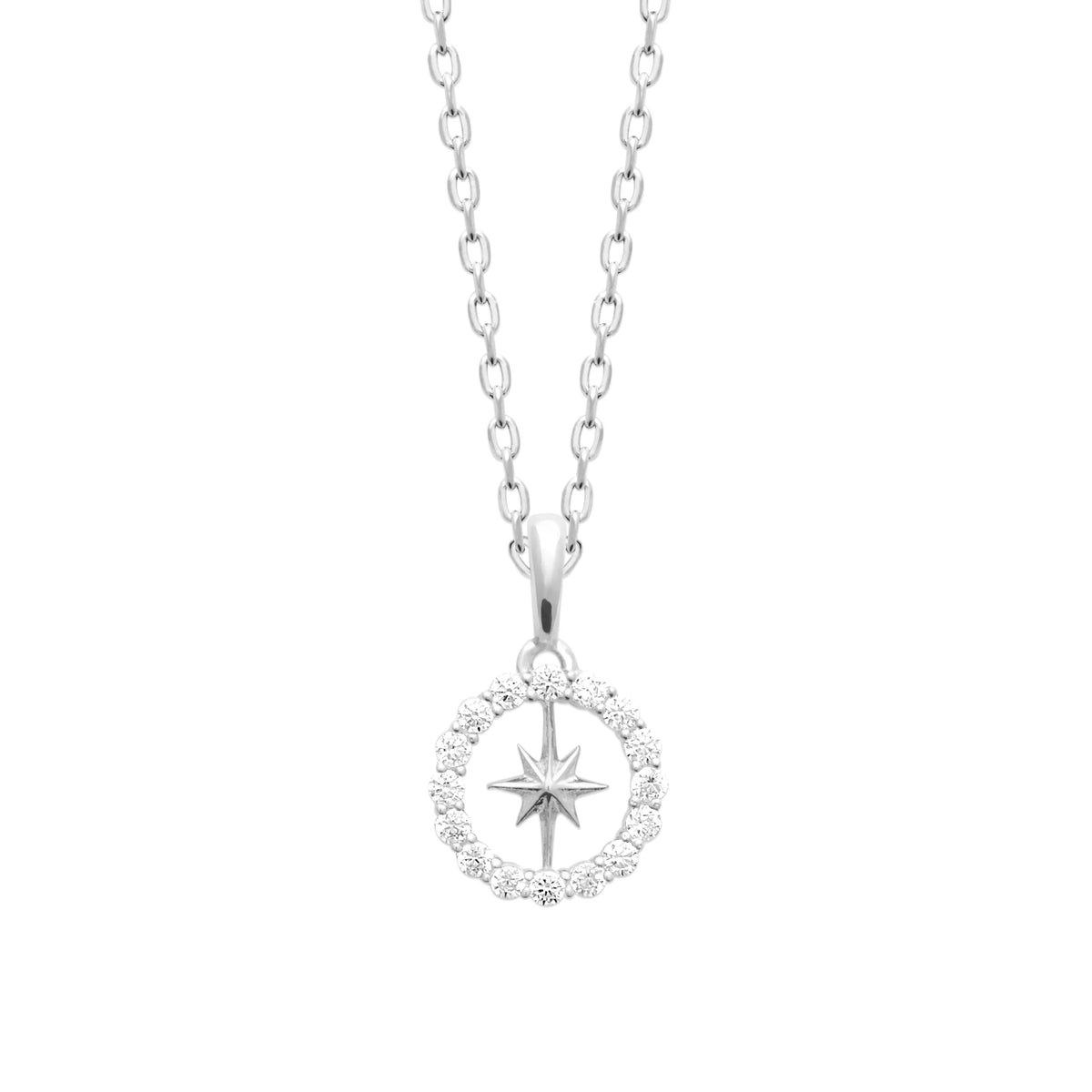 Collier cercle de zircons et petite étoile à huit branches en argent 925